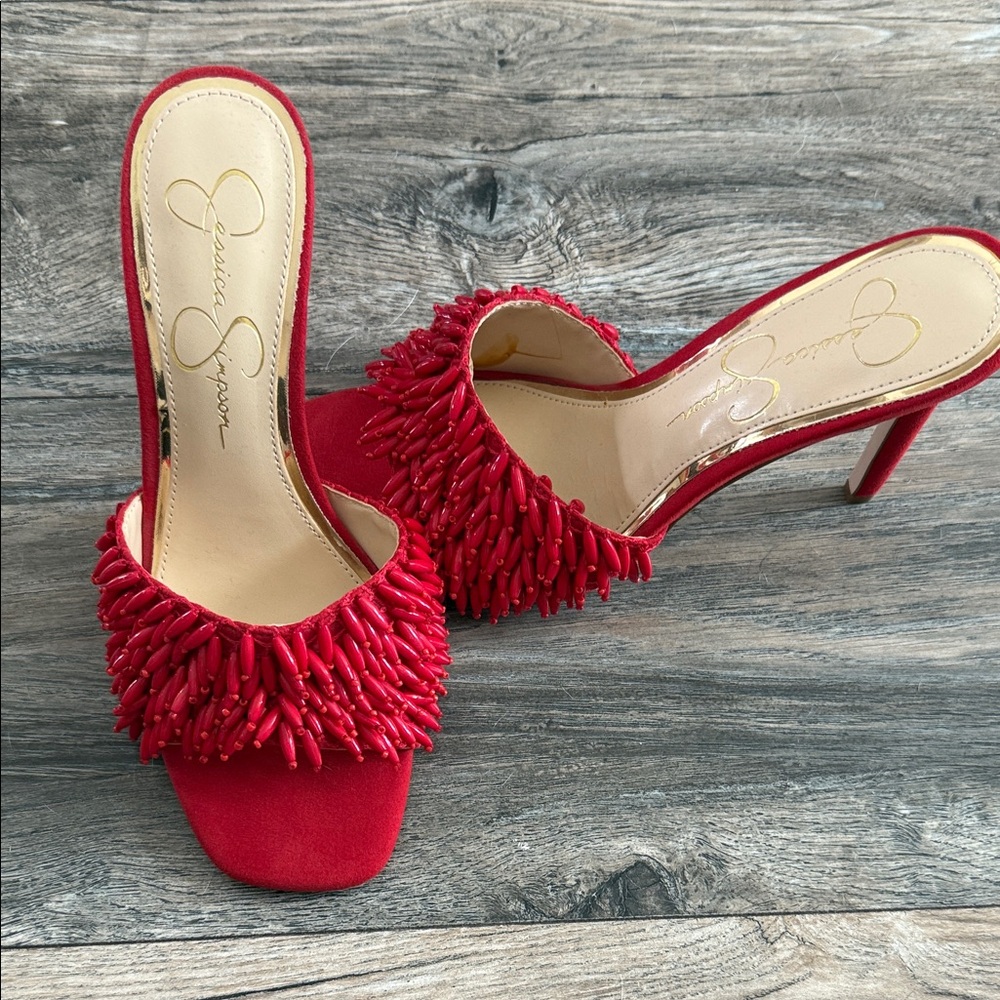 Jessica Simpson Vibrant Red Heeled Mules- never been worn